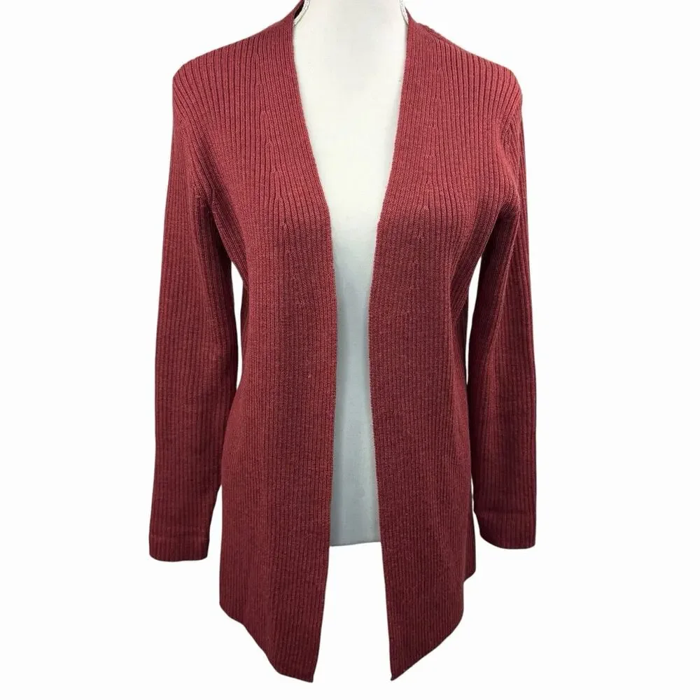 Brooks Brothers 346 Teracotta Open Cardigan Size S Merino Wool Ribbed